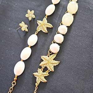 💥White Vintage 3pc Beaded Starfish Jewelry Set